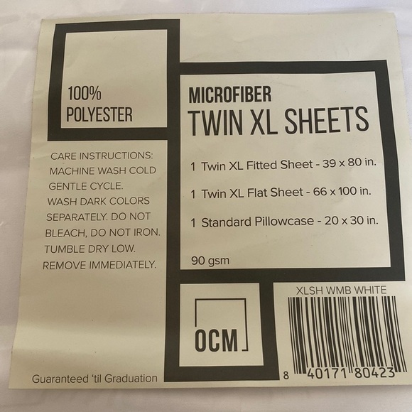 OCM White Microfiber Twin XL Sheet Set - Picture 1 of 4